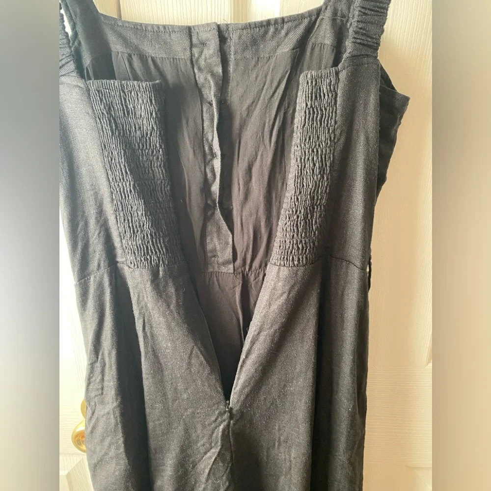 RESET by JANE‎ Black Linen Blend Lagenlook Square Neck Fit n Flare Midi Dress M